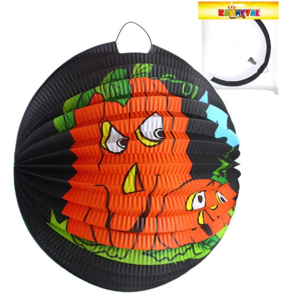 Lampión kulatý černý Halloween 2 dýně papírový 25cm na svíčku