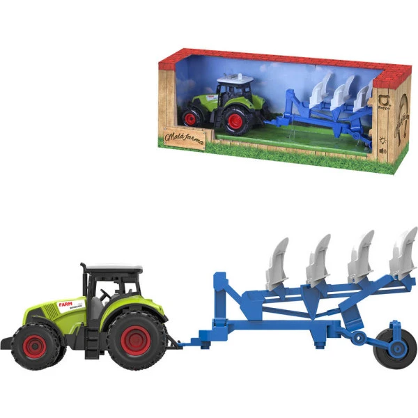 Traktor na setrvačník set s pluhem na orbu na baterie Světlo Zvu