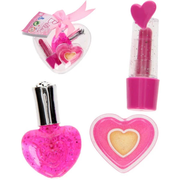 Makeup dětský srdíčko set lesk na rty s lakem na nehty a rtěnkou