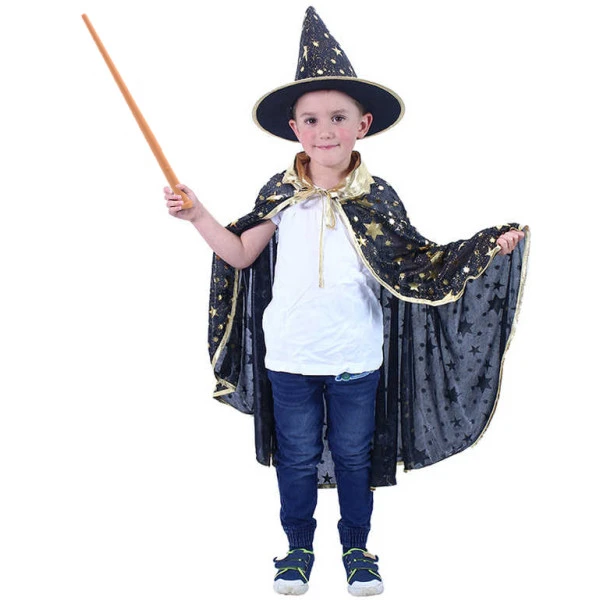 KARNEVAL Plášť kouzelnický černý + klobouk vel.S (104-128cm) 3-8