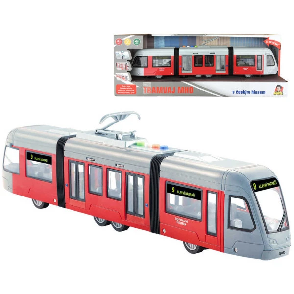 Tramvaj MHD česká na setrvačník hlásí stanice na baterie Světlo 