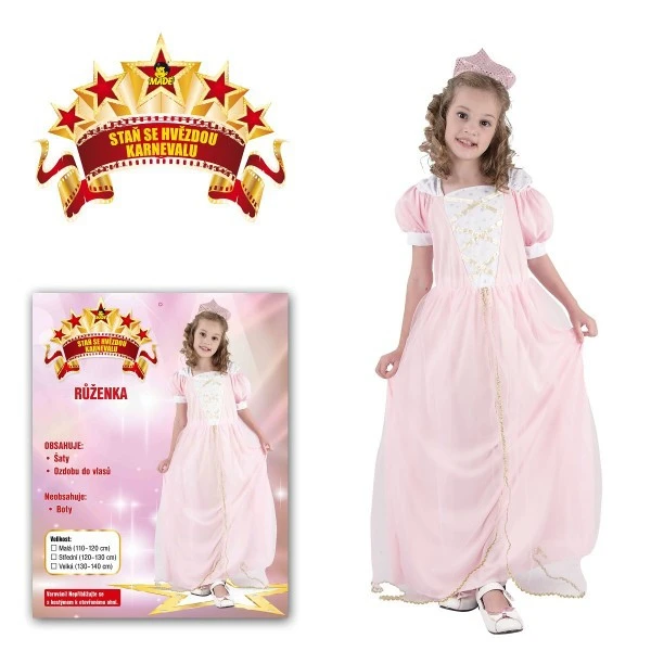 KARNEVAL Šaty PRINCEZNA RŮŽENKA vel. M (120-130 cm) 5-9 let KOST