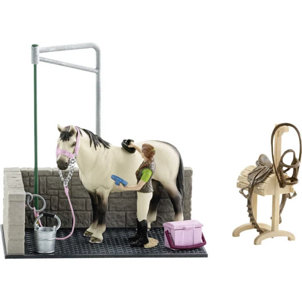 SCHLEICH Mycí kout pro koně herní set s koníkem a ošetřovatelkou