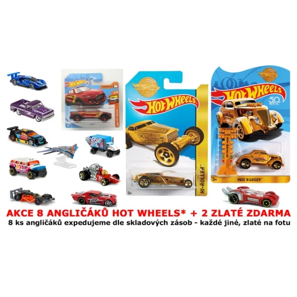 Hot Wheels AKCE angličáky 8+2 zlaté ZDARMA