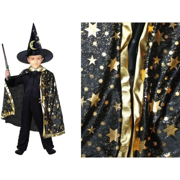 Černý plášť s hvězdami pro čaroděje a kouzelníky KARNEVAL
