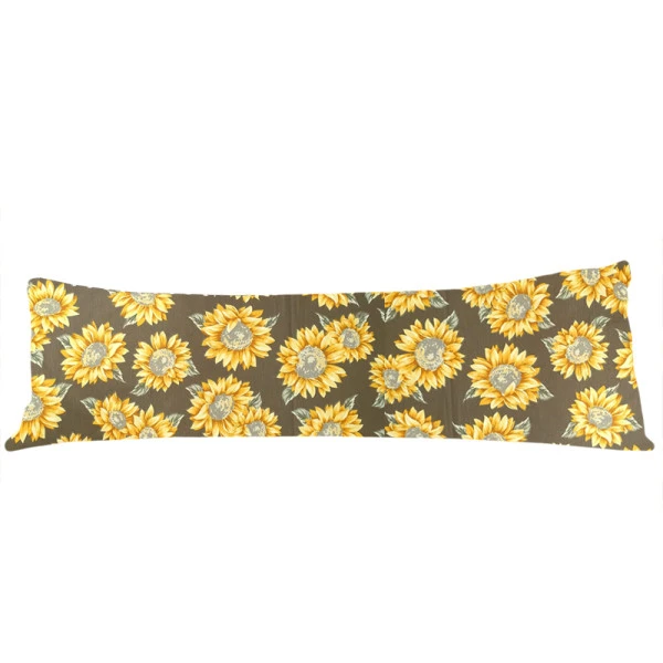 Povlak na dlouhý polštář 55x180cm - Slunečnice na hnědé