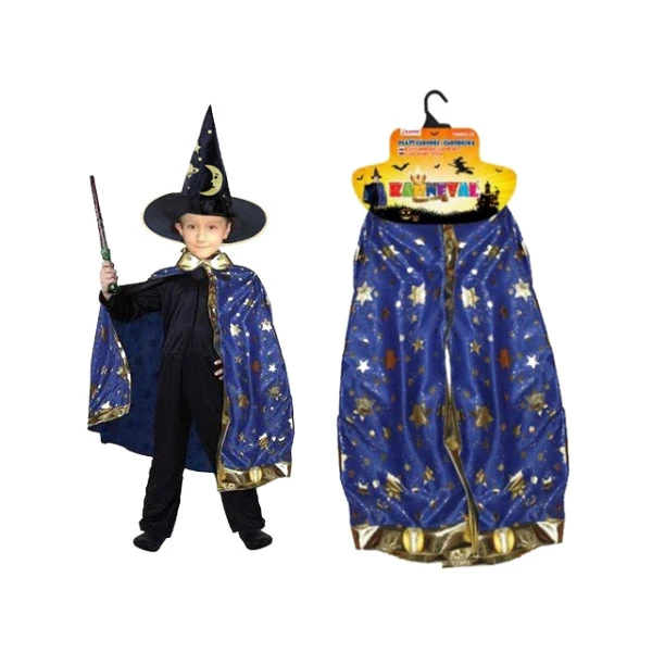 Modrý plášť s hvězdami pro čaroděje a kouzelníky KARNEVAL