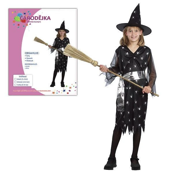 KARNEVAL Šaty ČARODĚJKA vel. M (120-130 cm) 5-9 let KOSTÝM