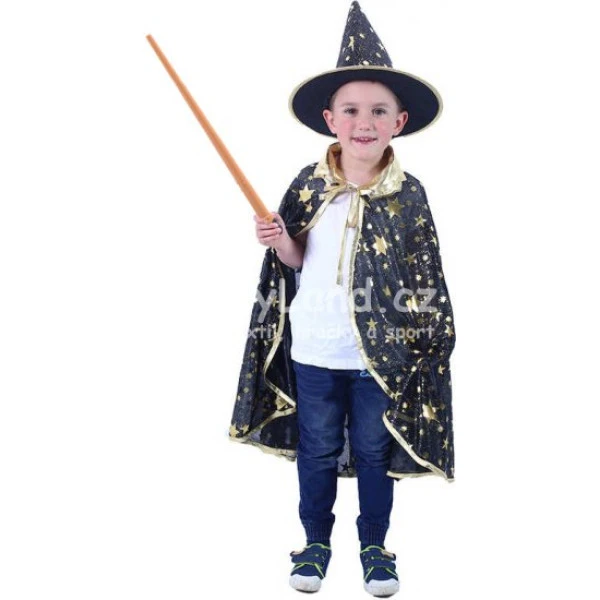 KARNEVAL Plášť kouzelnický černý + klobouk vel.S (104-128cm) 3-8