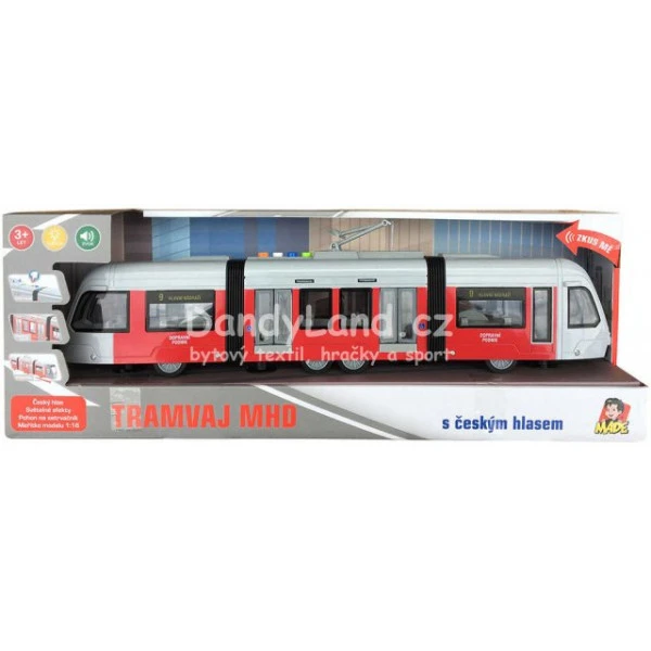 Tramvaj MHD česká na setrvačník hlásí stanice na baterie Světlo 