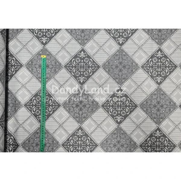 Bavlněná látka metráž šíře 240 cm - Šedý královský ornament