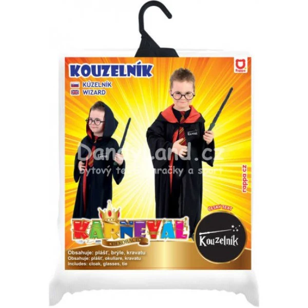 Karnevalová sada plášť, kravata, brýle, hůlka kouzelník 3-7 let