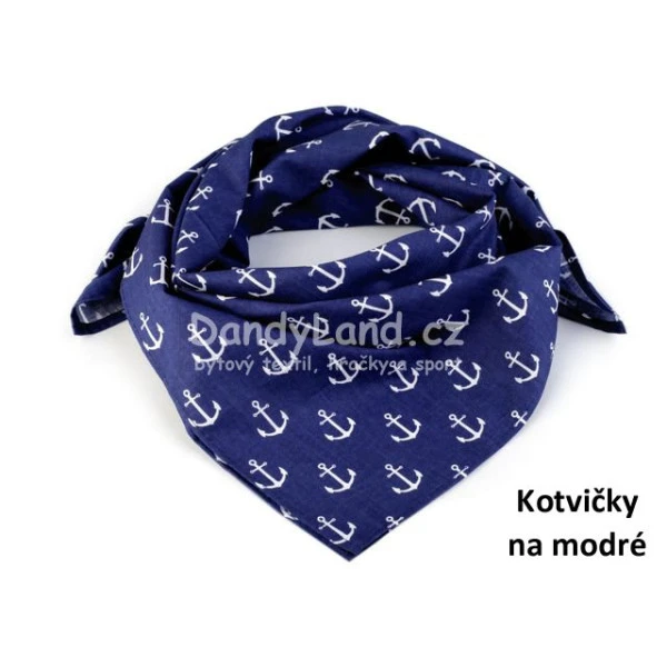 Trojcípý bavlněný šátek - Námořnický s kotvičkami